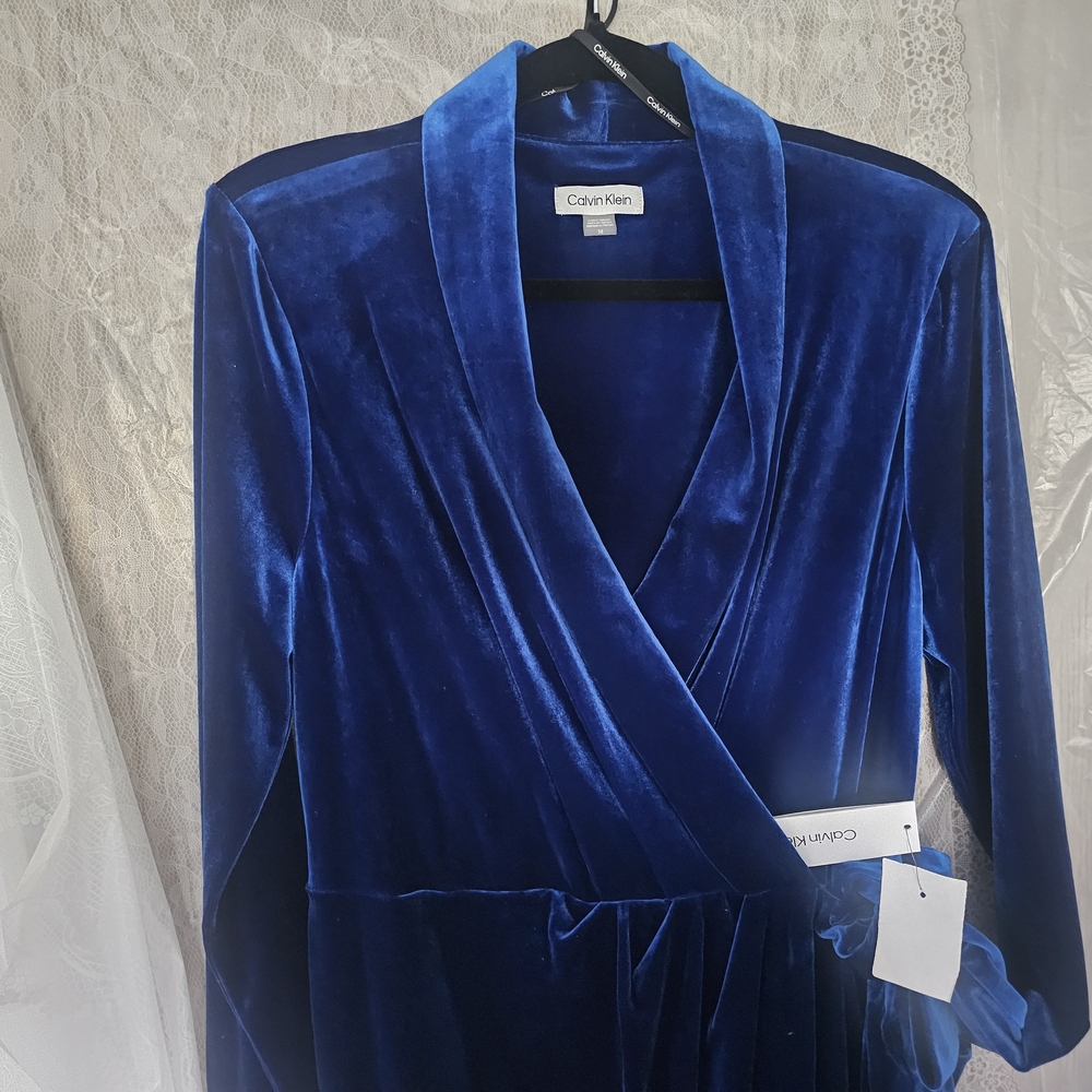 Calvin Klein Blue Velvet Wrap Dress